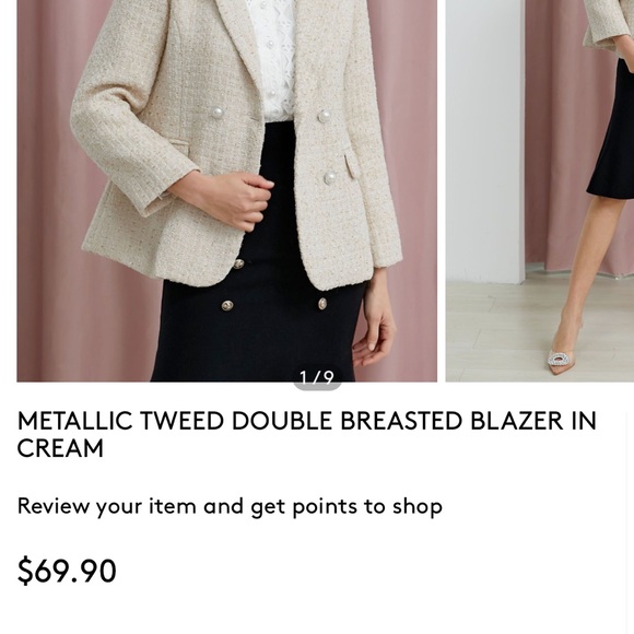 ♥️ Metallic Tweed Double Breasted Blazer in Cream - Picture 9 of 9
